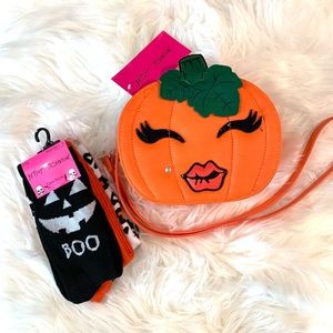 NWT Betsey Johnson Pumpkin Purse and Socks Bundle